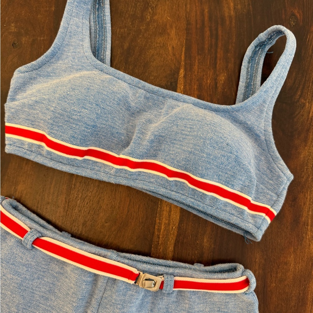 Vintage Jantzen Blue and White Knit Two Piece Swim Suit